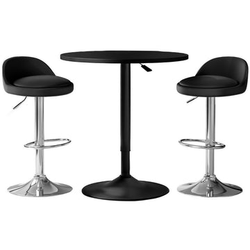 Artiss Bar Table and Stools Set Height Adjustable Swivel Black