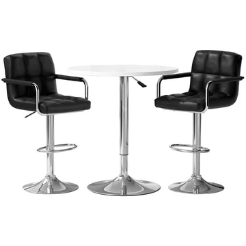 Artiss Bar Table and 2 Stools Set Gas Lift Swivel White Black