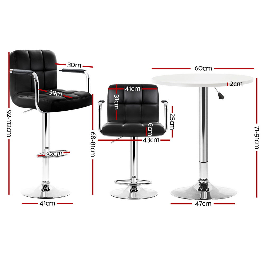 Artiss Bar Table and 2 Stools Set Gas Lift Swivel White Black