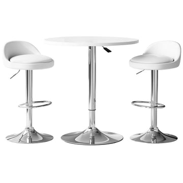 Artiss Bar Table and Stools Set Height Adjustable Swivel White
