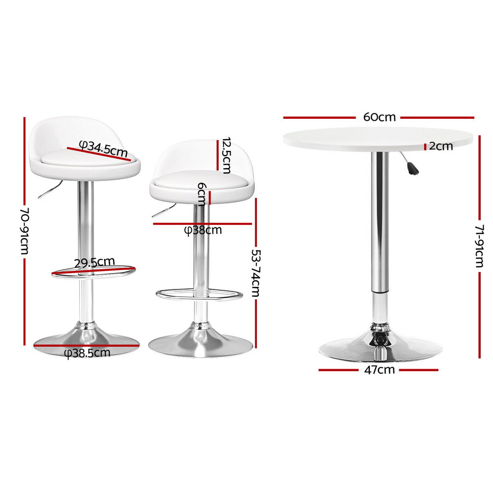 Artiss Bar Table and Stools Set Height Adjustable Swivel White