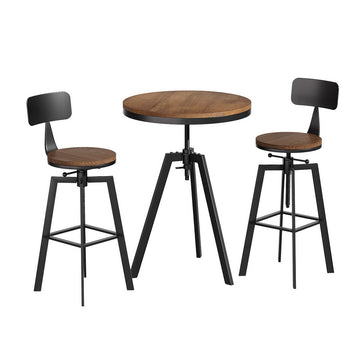 Artiss Industrial Bar Table Stools Set Elm Wood Steel Frame Swivel