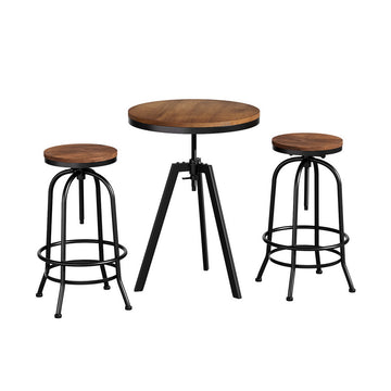 Artiss Industrial Bar Table Stools Set Elm Wood Swivel