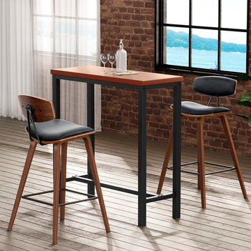 Artiss Bar Table and 2 Wooden Stools Set MDF Steel Brown Black