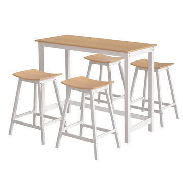 Artiss Bar Table Set Solid Wood Legs Saddle Seat 108cm