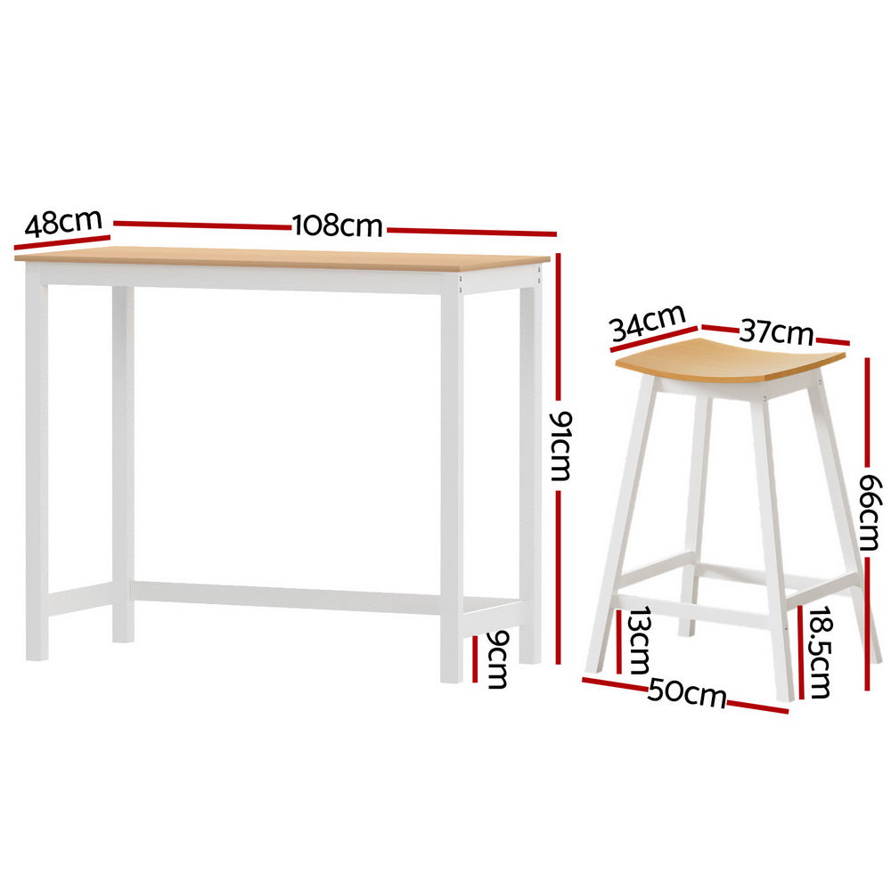 Artiss Bar Table Set Solid Wood Legs Saddle Seat 108cm