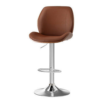 Artiss Bar Stool Brown PU Leather Bentwood Swivel 98-120cm