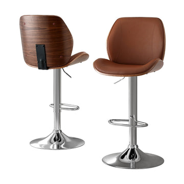 Artiss Bar Stools Bentwood Backrest Gas Lift PU Leather Brown Set of 2