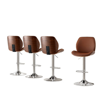 Artiss Bar Stools Bentwood Backrest Gas Lift PU Leather Brown Set of 4