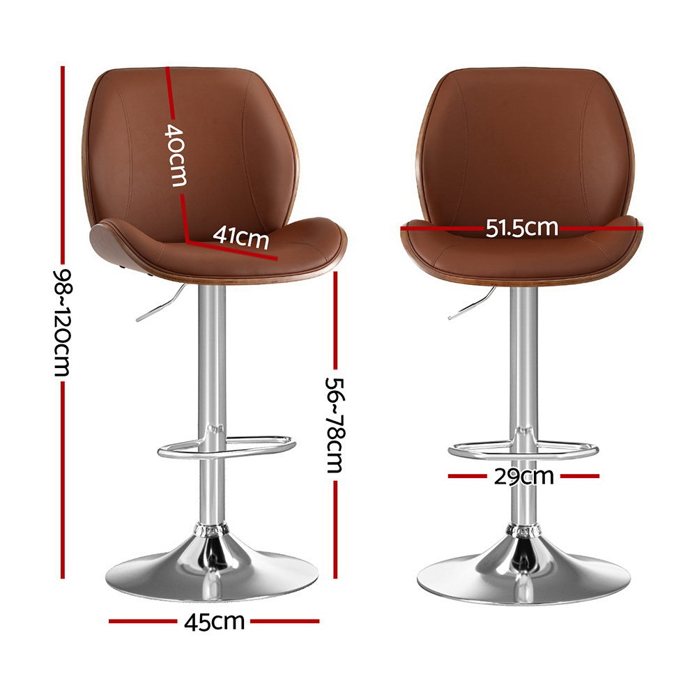Artiss Bar Stools Bentwood Backrest Gas Lift PU Leather Brown Set of 4