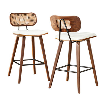Artiss Rattan Bar Stools Set of 2 PU Leather Seat 64cm Beige