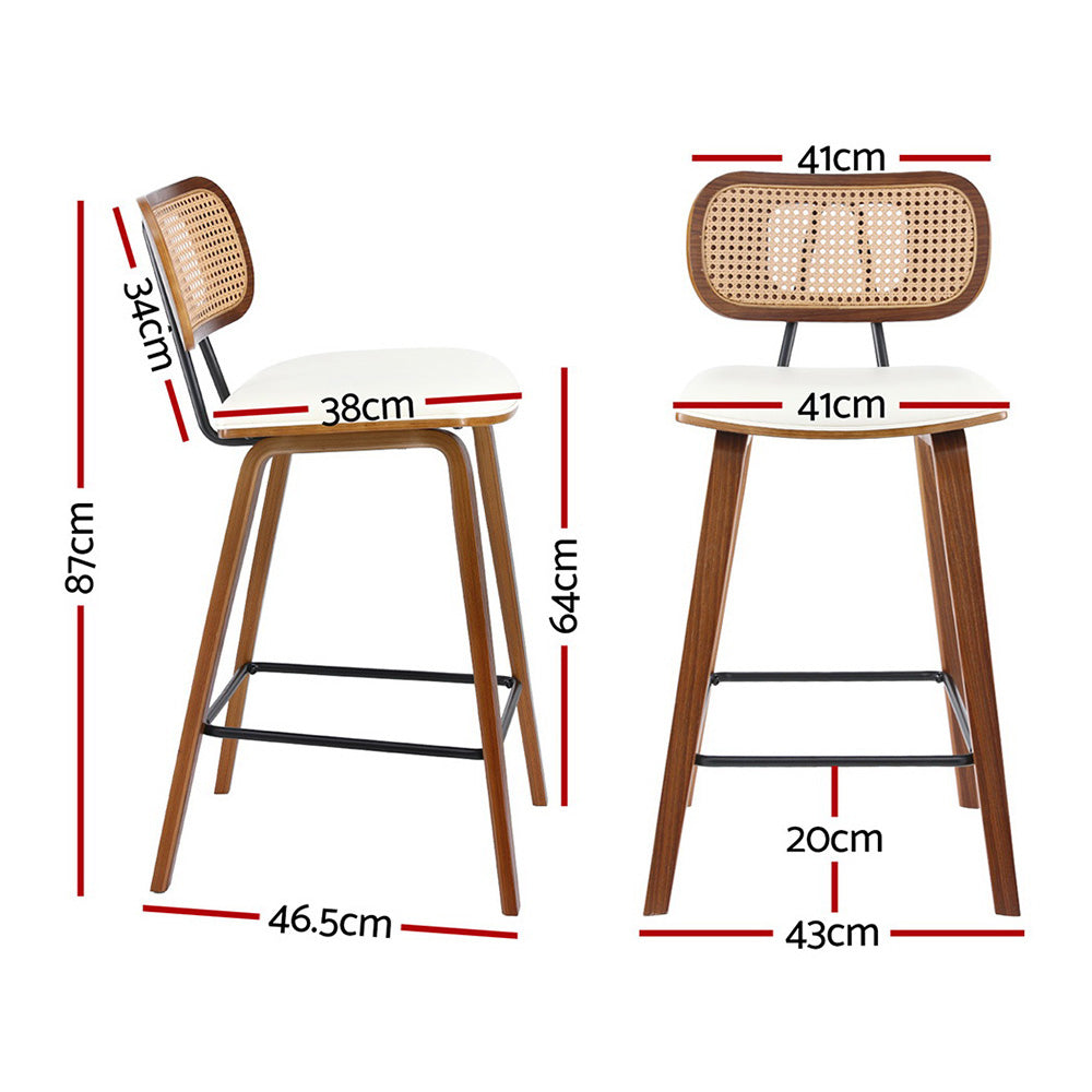 Artiss Rattan Bar Stools Set of 2 PU Leather Seat 64cm Beige