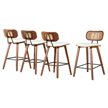 Artiss Rattan Bar Stools Set of 4 PU Leather Seat 64cm Beige