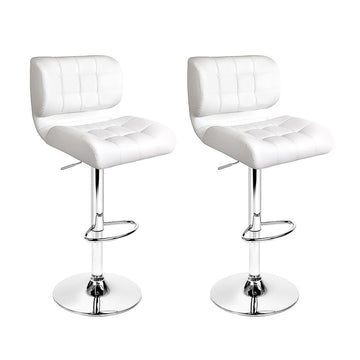 Artiss Gas Lift Bar Stool Set of 2 Padded PU Leather White