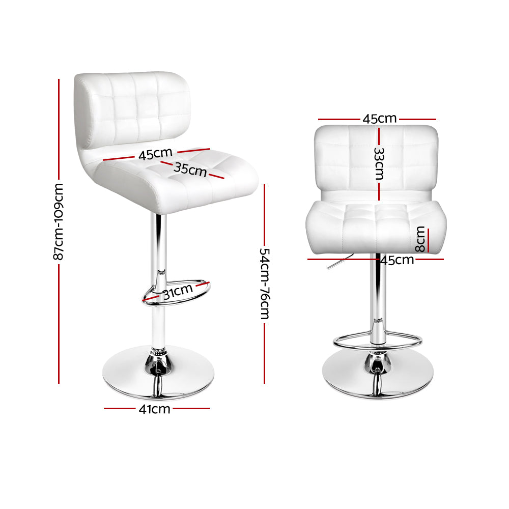 Artiss Gas Lift Bar Stool Set of 4 Padded PU Leather White