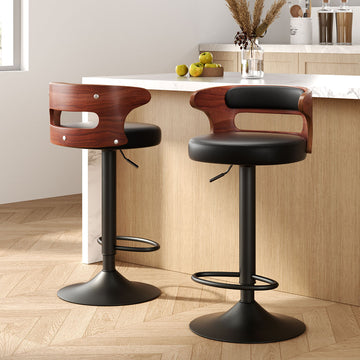 Artiss Gas Lift Bar Stool Mid-Century Bentwood Back PU Leather Black