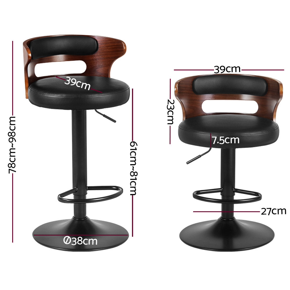 Artiss Gas Lift Bar Stool Mid-Century Bentwood Back PU Leather Black