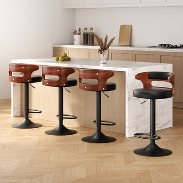 Artiss Bar Stools Gas Lift Faux Leather Black Set of 4