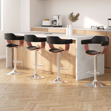 Artiss Leather Bar Stool with Armrests Adjustable Height Gas Lift Black