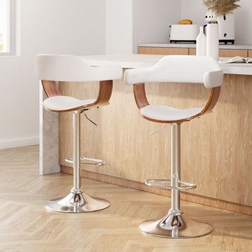 Artiss Gas Lift Bar Stool PU Leather Armrest Walnut White