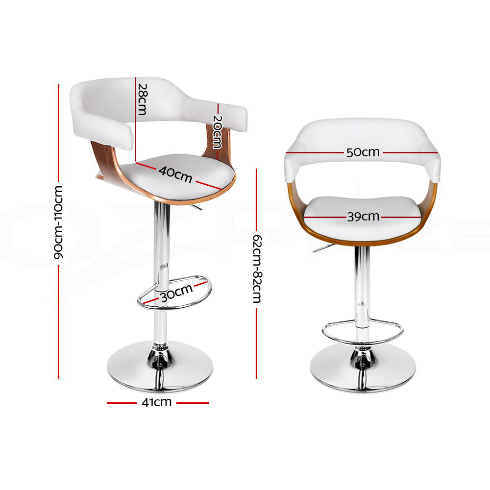 Artiss Gas Lift Bar Stool PU Leather Armrest Walnut White