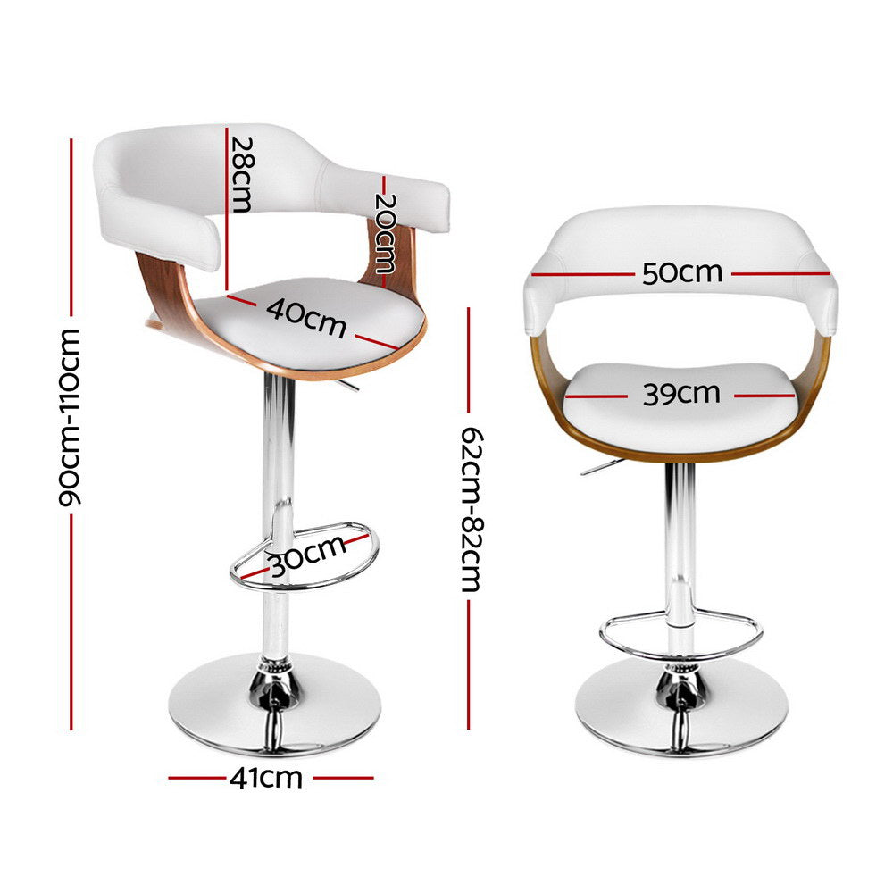 Artiss Bar Stools Gas Lift with Armrests White PU Leather