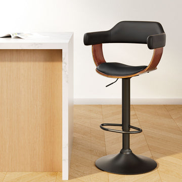 Artiss Gas Lift Bar Stool Black PU Leather with Armrest