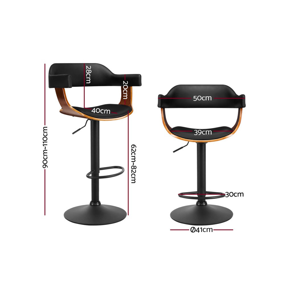 Artiss Gas Lift Bar Stool Black PU Leather with Armrest