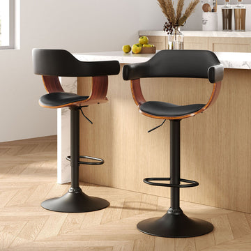Artiss Selina PU Leather Bar Stools Gas Lift Armrests All Black