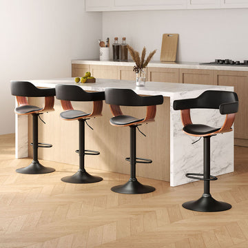 Artiss Bar Stools Gas Lift Armrests Black PU Leather