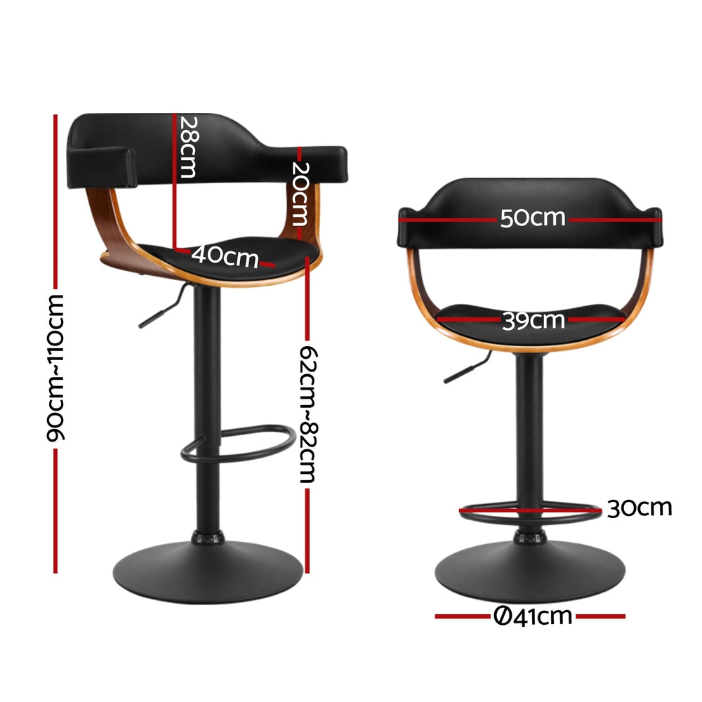 Artiss Bar Stools Gas Lift Armrests Black PU Leather