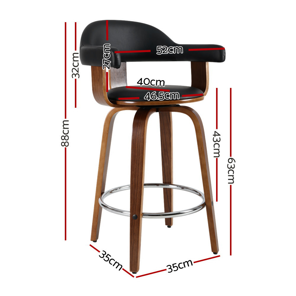Artiss Swivel Bar Stool PU Leather Seat Walnut Wooden Legs Black
