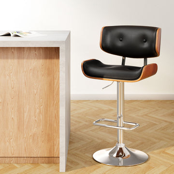 Artiss Gas Lift Bar Stool Black PU Leather Height Adjustable