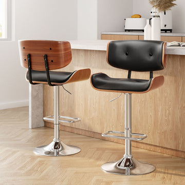 Artiss Bentwood Bar Stools Gas Lift PU Leather Seat Walnut