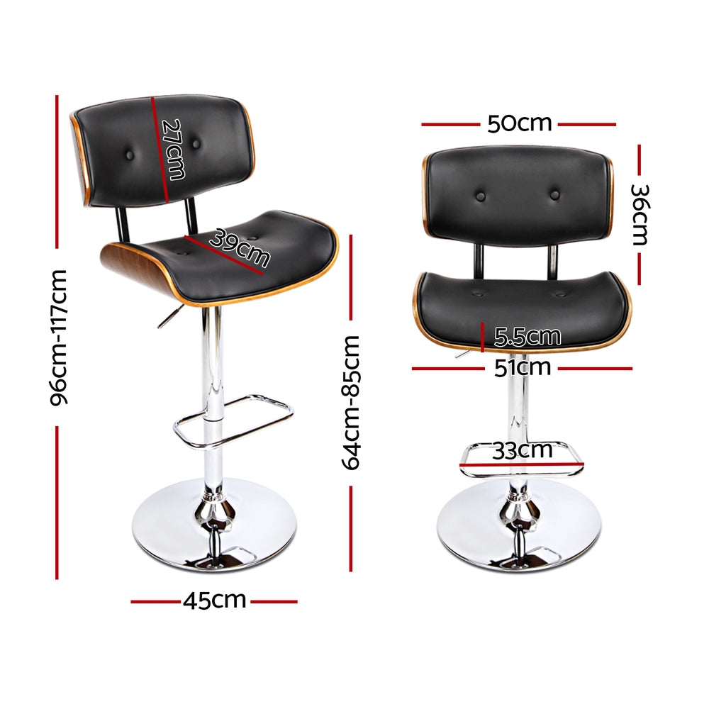 Artiss Mid-Century Swivel Bar Stool Gas Lift Bentwood Black