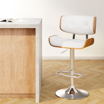 Artiss Gas Lift Bar Stool White PU Leather Height Adjustable