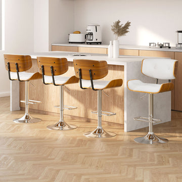 Artiss Gas Lift Bar Stools Set of 4 PU Leather White Chrome
