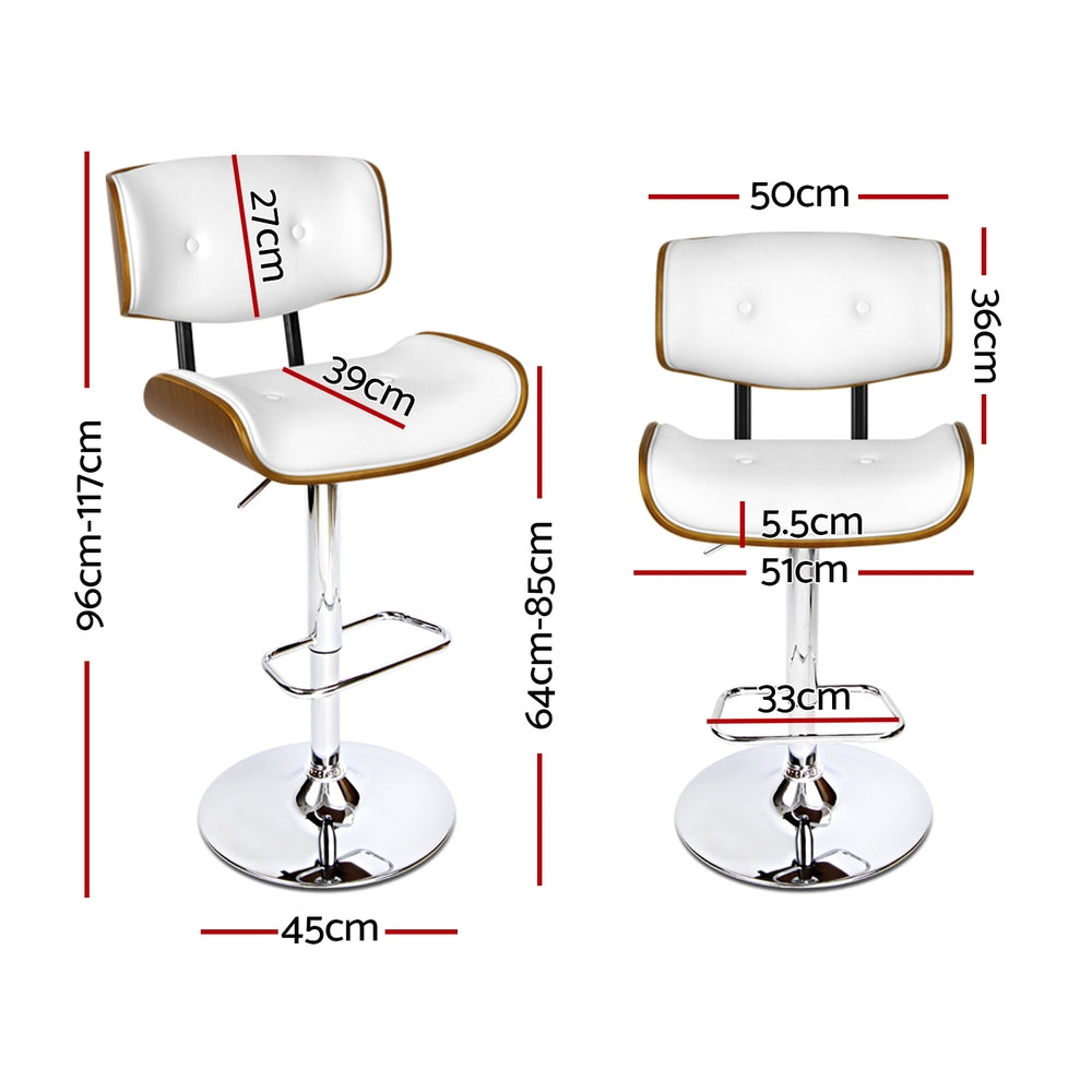 Artiss Gas Lift Bar Stools Set of 4 PU Leather White Chrome