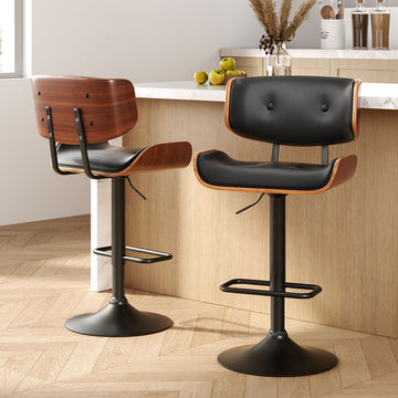 Artiss Gas Lift Bar Stool PU Leather SGS All Black Set of 2
