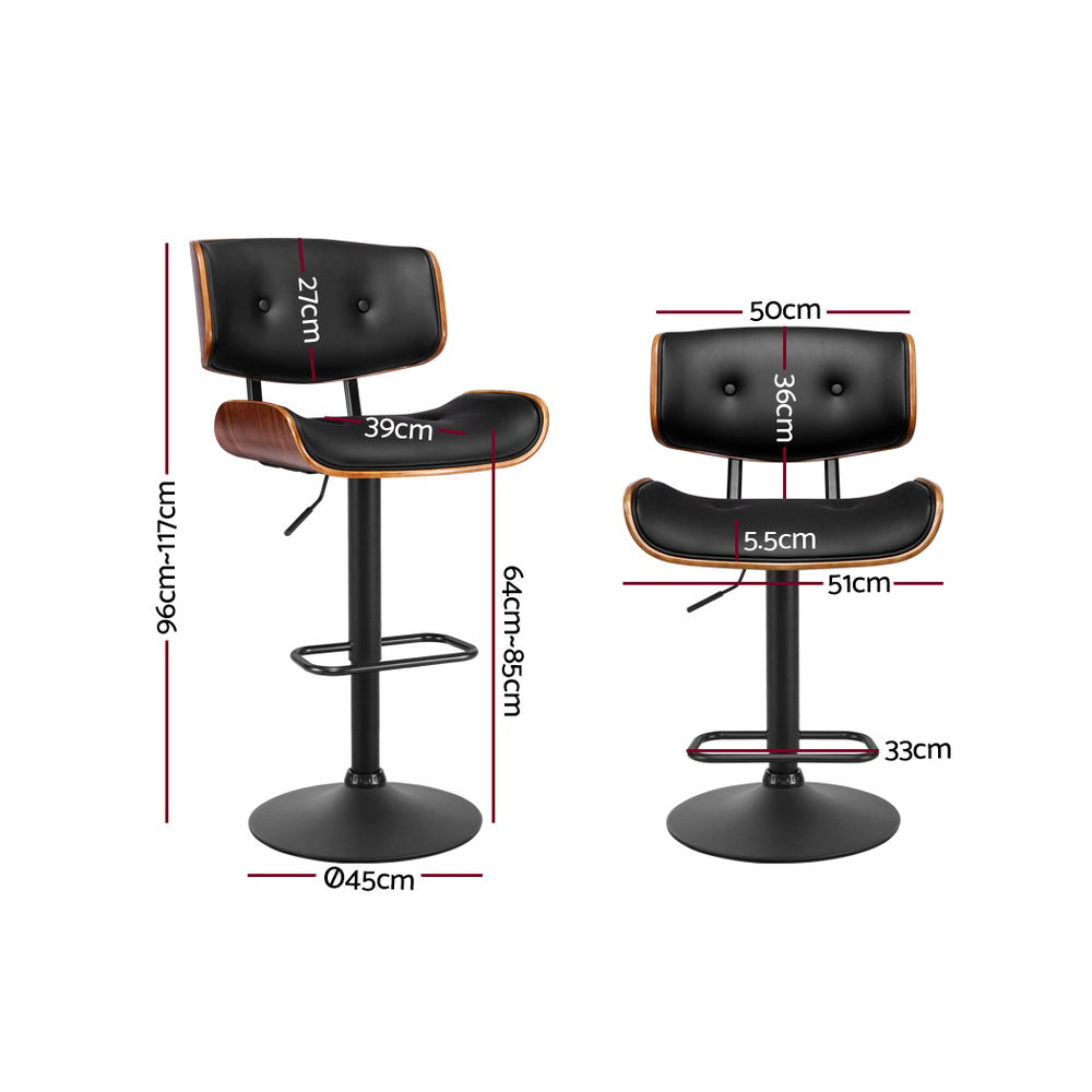 Artiss Gas Lift Bar Stool PU Leather SGS All Black Set of 2