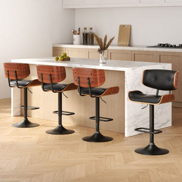 Artiss Bar Stool Gas Lift Bentwood Backrest PU Leather Black