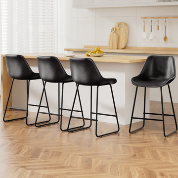 Artiss PU Leather Bar Stools Diamond Quilted Metal Legs Black