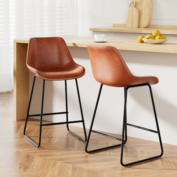 Artiss Vintage Bar Stool Counter Height PU Leather Sled Base Brown