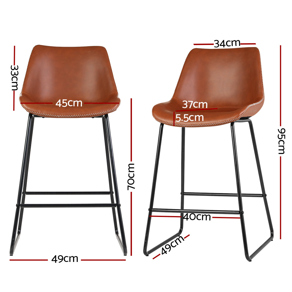Artiss Vintage Bar Stool Counter Height PU Leather Sled Base Brown