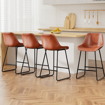 Artiss PU Leather Bar Stools Diamond Quilted Metal Legs Brown