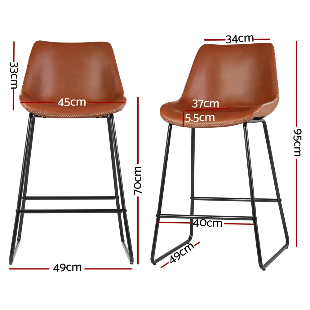 Artiss PU Leather Bar Stools Diamond Quilted Metal Legs Brown