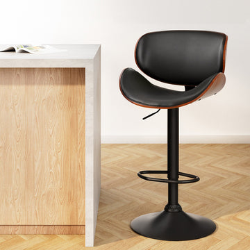 Artiss Swivel Gas Lift Bar Stool PU Leather Height Adjustable Black
