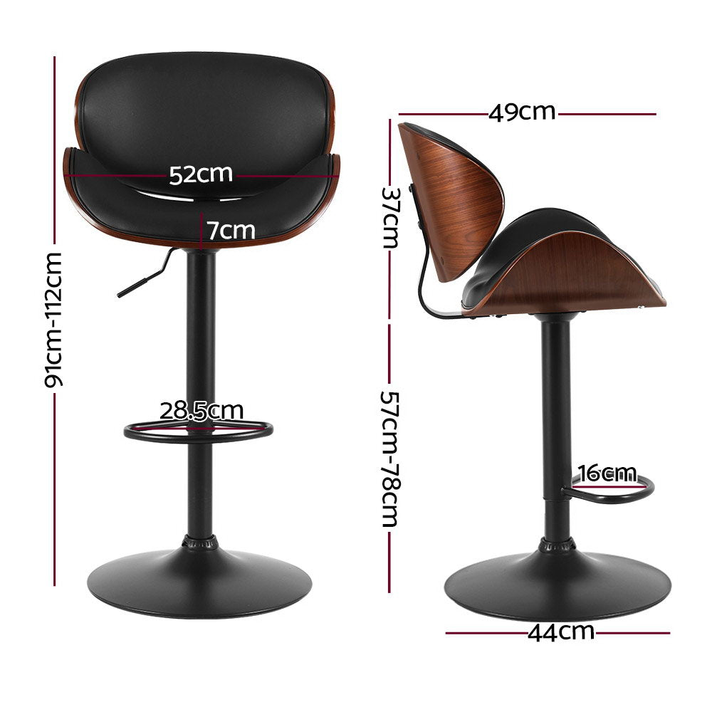 Artiss Swivel Gas Lift Bar Stool PU Leather Height Adjustable Black