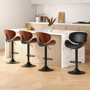 Artiss Gas Lift Bar Stools Set of 4 Swivel PU Leather Black