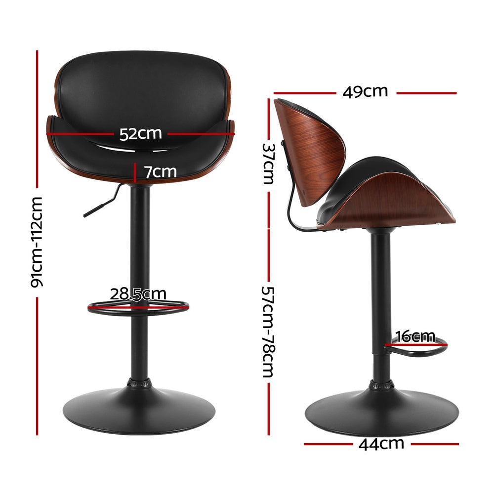 Artiss Gas Lift Bar Stools Set of 4 Swivel PU Leather Black